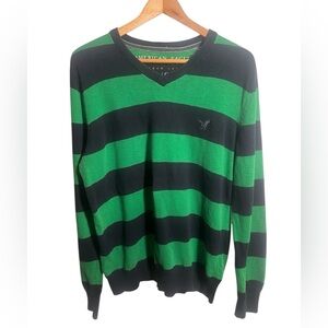 American Eagle Outfitters Green/Navy  Striped Men's Sweater - Size L - vintage
